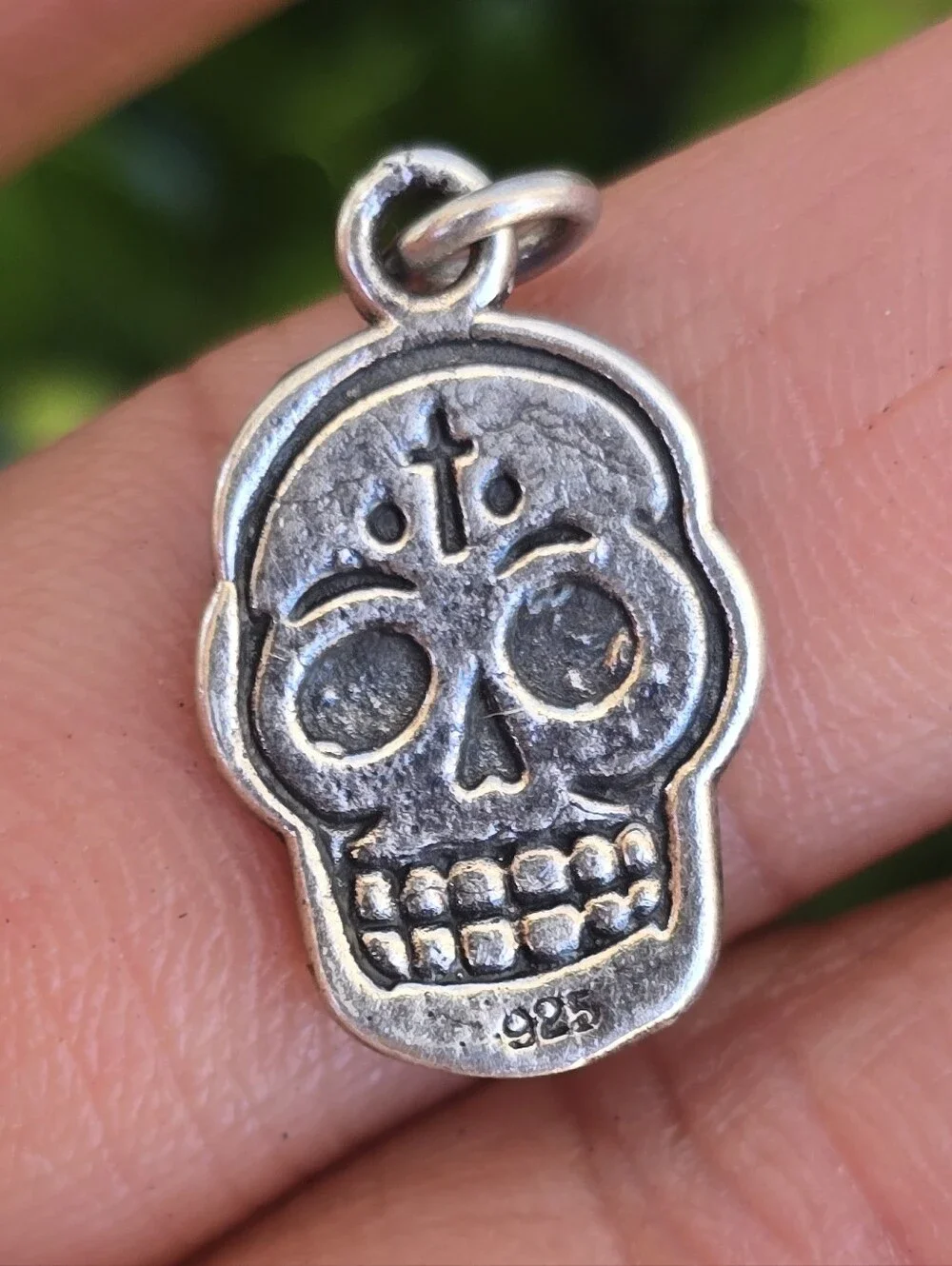 OOAK artisan handcrafted solid 925 sterling silver double sided skull pendant